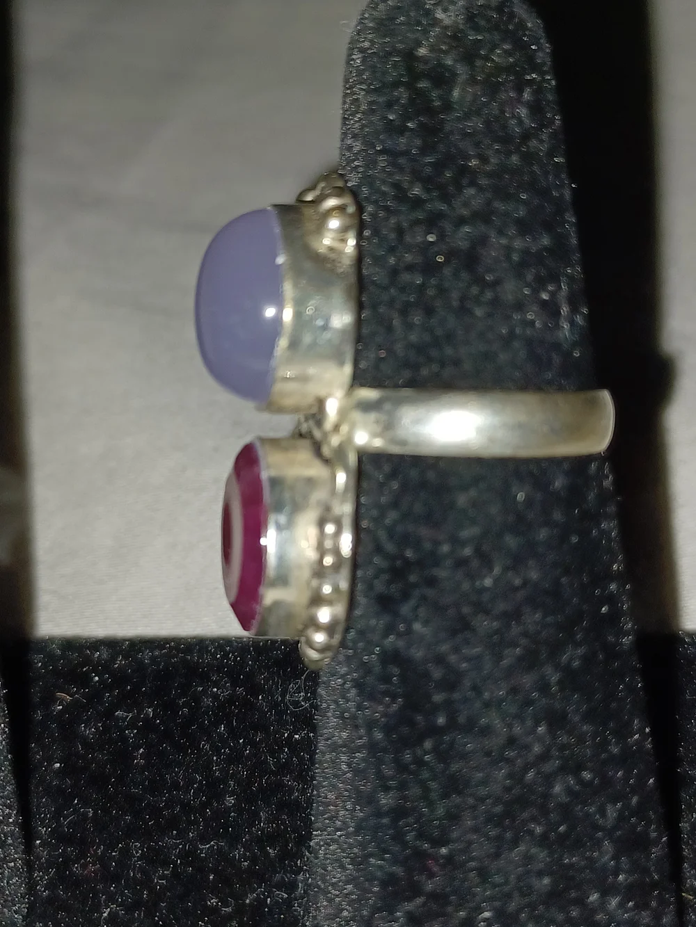 Handcrafted Double Stone Silver Ring - Lavender and Deep Pink Approx Size 5
